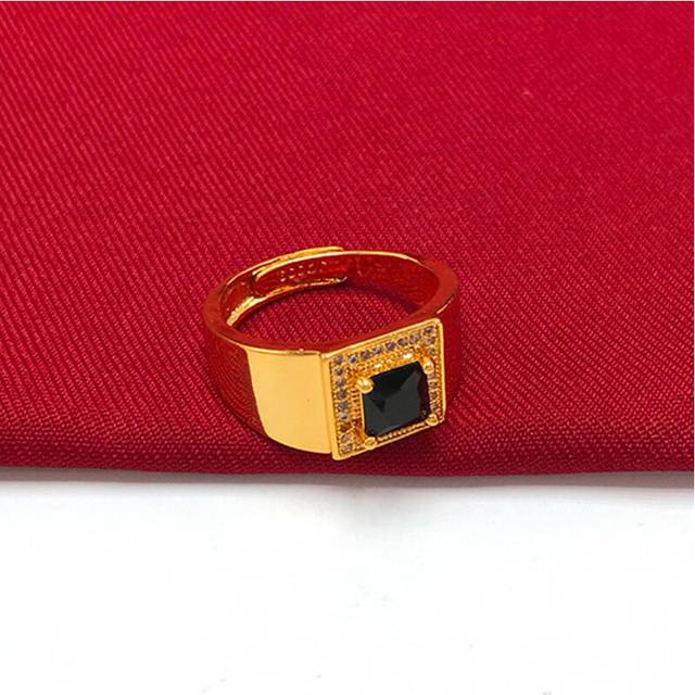 (Black Ring) White Trendy Green And Black Brass Gold Plated Rings For Men With Beautiful Sapphire Gem