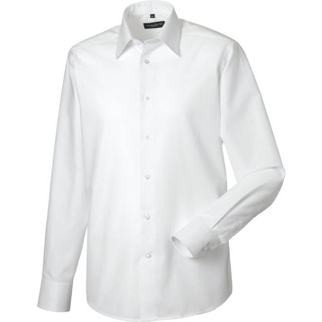 (18.5in, White) Russell Collection Mens Oxford Tailored Long-Sleeved Formal Shirt