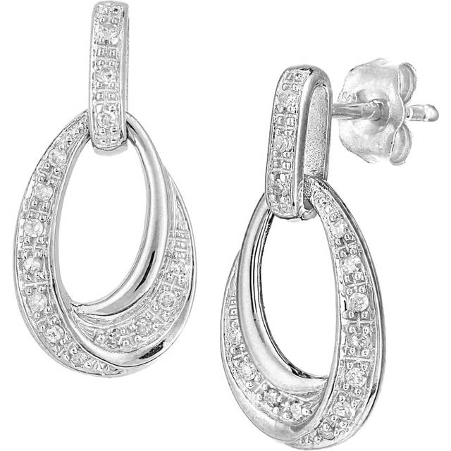 Jewelco London 9ct White Gold Round 10pts Diamond Avocado Twist Creole Drop Earrings - PE0AXL5642W