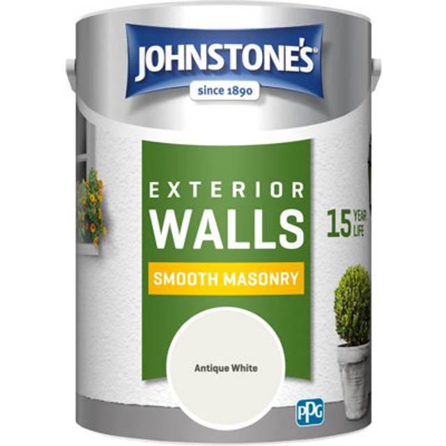 Johnstone's, Exterior Smooth Masonry Paint, Antique White, Up to 15 Years Protection, Weather & Dirt Resistant, 60m? Coverage Per Tin, Dry in 1-2