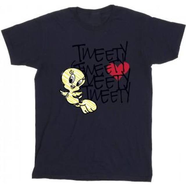 (L, Baby Pink) Looney Tunes Mens Tweety Love Heart T-Shirt