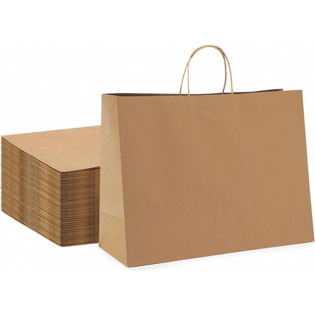 SHEIN 10pcs-Large Kraft Paper Gift Bags, Brown Paper Bags With Handles, Large Paper Bags, Small Business Shopping Bags, Gifts And Merchandise, Shopping Bags