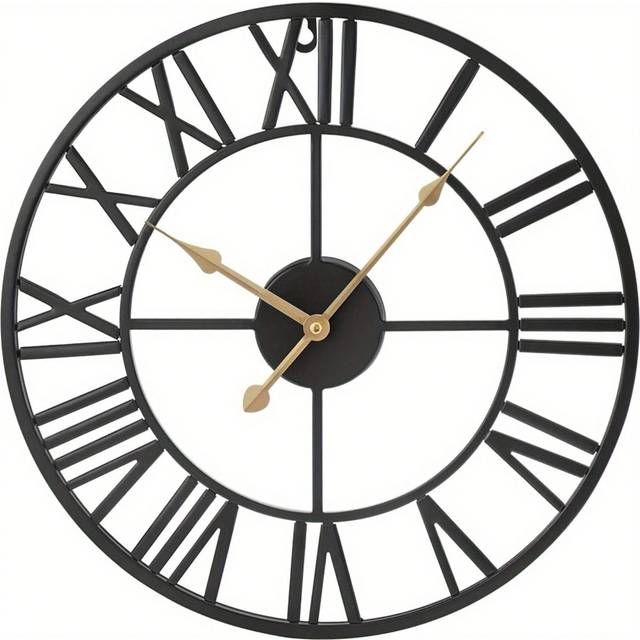 SHEIN Roman Numerals Wall Clock Metal Large Wall Clocks For Living Room 40cm Vintage Clocks For Bedrooms Kitchen Home Accessories Silent Non-Ticking Cafe Ho