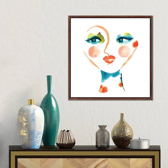 Blue Abstract Face by Sara Berrenson - Gallery-Wrapped Canvas Giclée on Canvas - Classic Wood Floater Framed (45.72cm H x 45.72cm W)