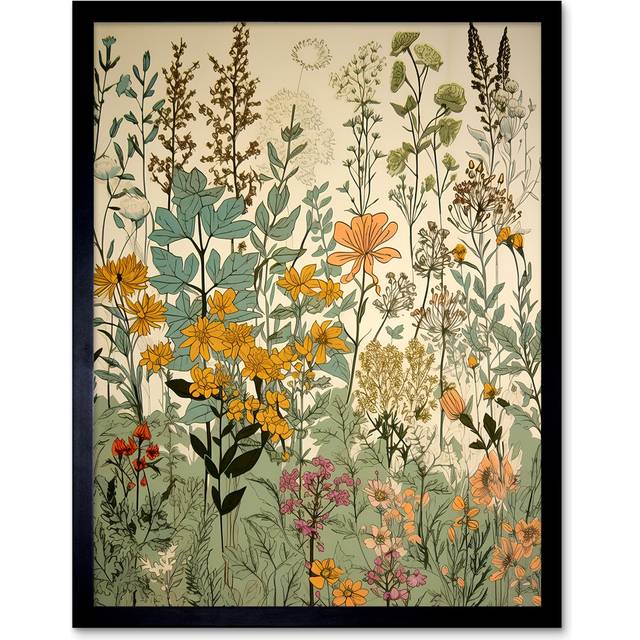 Aliviyah Wildflower Vintage Botanical - Single Picture Frame Art Prints - Multicolour (43.3cm H X 33.3cm W)