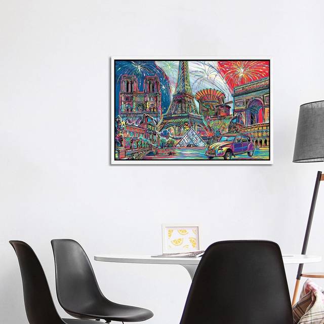 Paris Pop Art by P.D. Moreno - Graphic Art Print on Canvas - White Framed (101.6 cm H x 66.04 cm W)