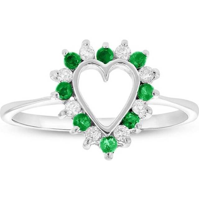0.15 CTW Diamond & Emerald Heart Shaped Ring, 14K White Gold - Size 8.5