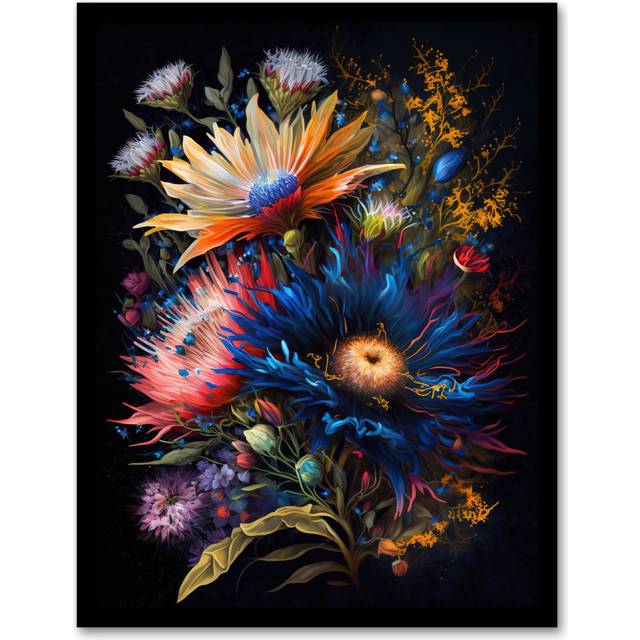 Tropical Flower Bouquet Vibrant Floral Colourful Elegant - Single Picture Frame Art Prints (43.3cm H X 33.3cm W)