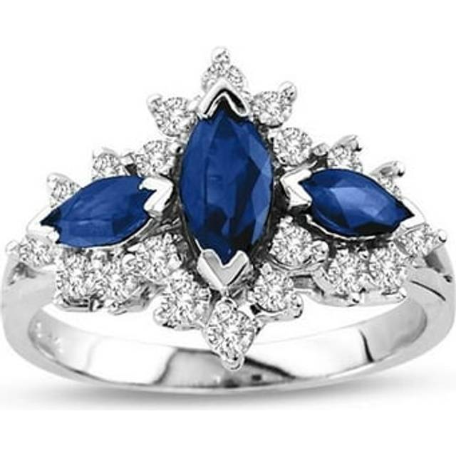 1.75 CTTW Diamond & Marquis Sapphire Ring, 14K White Gold - Size 6.5
