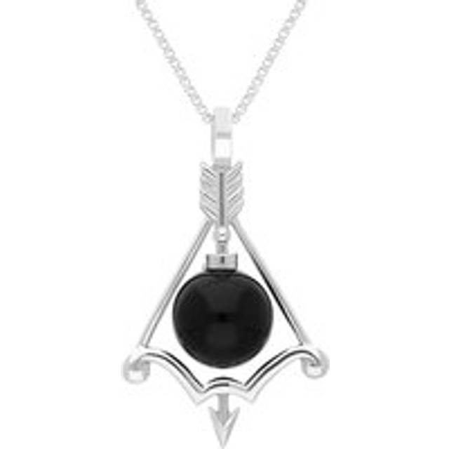 Sterling Silver Whitby Jet Zodiac Sagittarius 8mm Bead Pendant - Silver