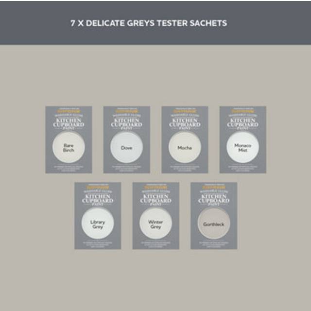 Kitchen Cupboard Paint Samples - Delicate Greys Tester Box -