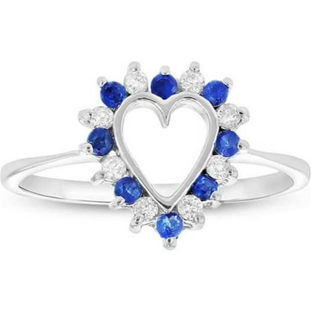 0.15 CTW Diamond & Sapphire Heart Shaped Ring, 14K White Gold - Size 7.5