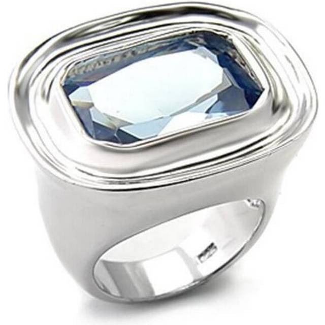 Rhodium 925 Sterling Silver Ring with Synthetic Spinel, Sea Blue - Size 7