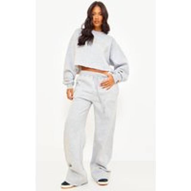 PRETTYLITTLETHING Tall Grey Marl Drawstring Wide Leg Joggers, Grey Marl - 16