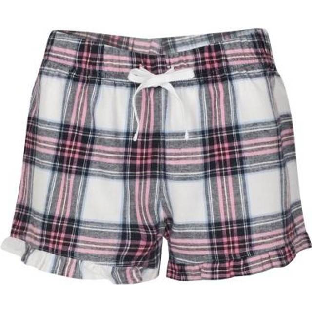 (M, White/Pink) SF Womens/Ladies Tartan Frill Shorts