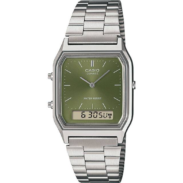 Casio Vintage Analog Digital Green Dial Dual Time Quartz AQ-230A-3AMQY Unisex Watch