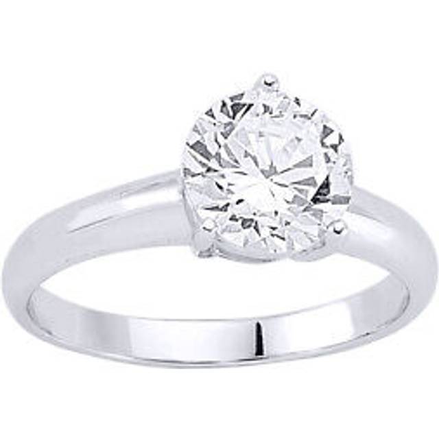 (L) Jewelco London Ladies Rhodium Plated Sterling Silver Cubic Zirconia 3 Claw Solitaire Engagement Ring