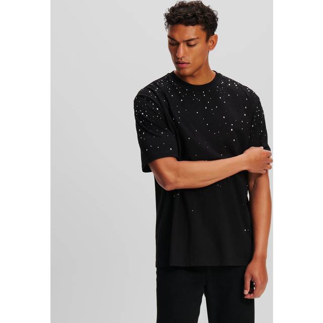 Karl Lagerfeld, Rhinestone Degradé T-shirt, Man, Black, Size: XS