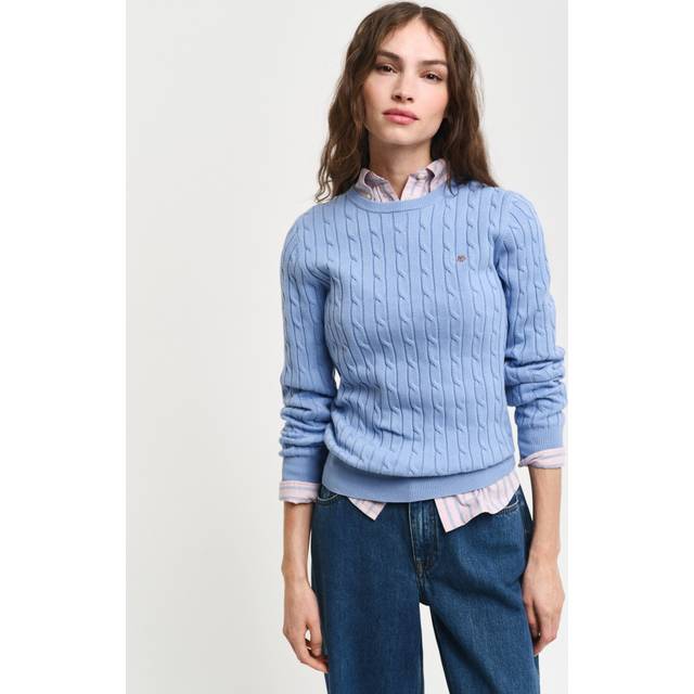 GANT Dam stretch bomull kabel C-hals tröja, Klar himmel, XS