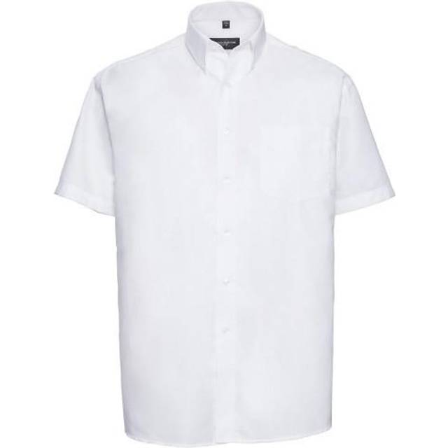 (15.5in, White) Russell Collection Mens Oxford Easy-Care Short-Sleeved Formal Shirt