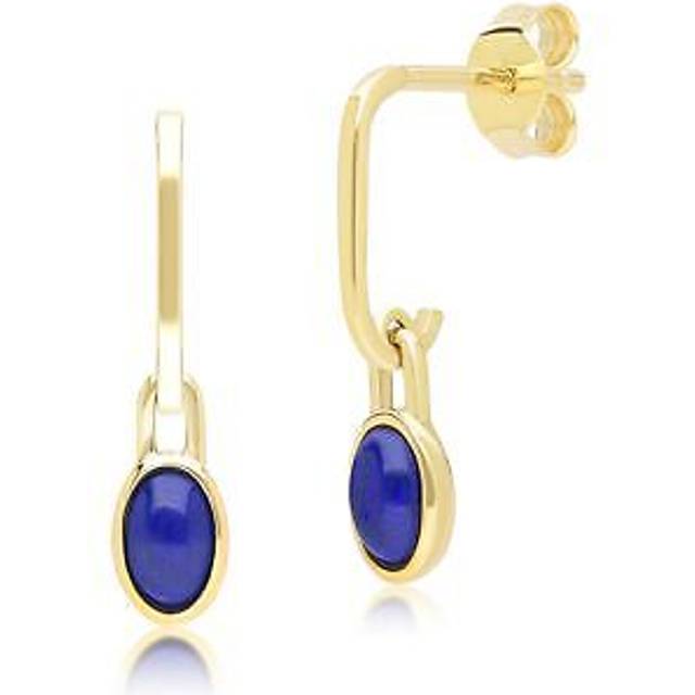 Classic Oval Lapis Lazuli Drop Earrings in 9ct Yellow Gold