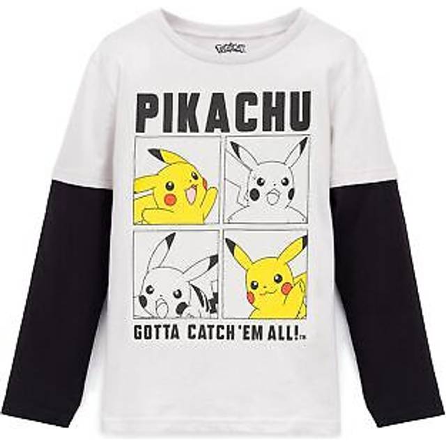 (11-12 Years) Pokemon T-Shirt Boys Kids Skater Clothes Grey Pikachu Game Top