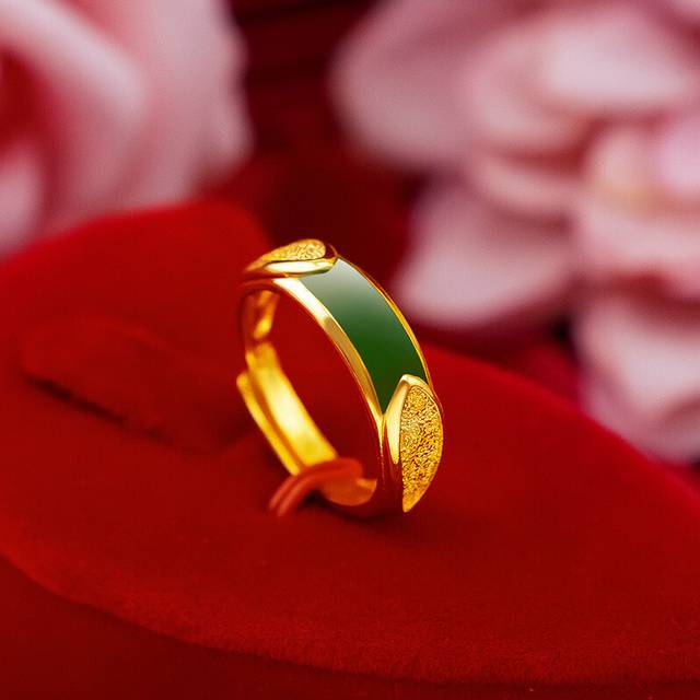 (Male Green Ring) Versatile Copper Gold Plated Couple Rings With Elegant Open Design And Fashionable Black Green Stone Choices