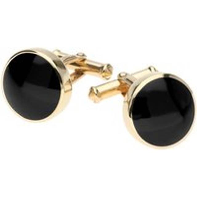 9ct Yellow Gold Whitby Jet Round Shape Cufflinks