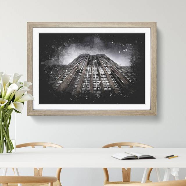 The Empire State Building Vol.1 Paint Splash - Picture Frame Graphic Art - Oak Framed (48cm H x 65cm W x 2cm D)