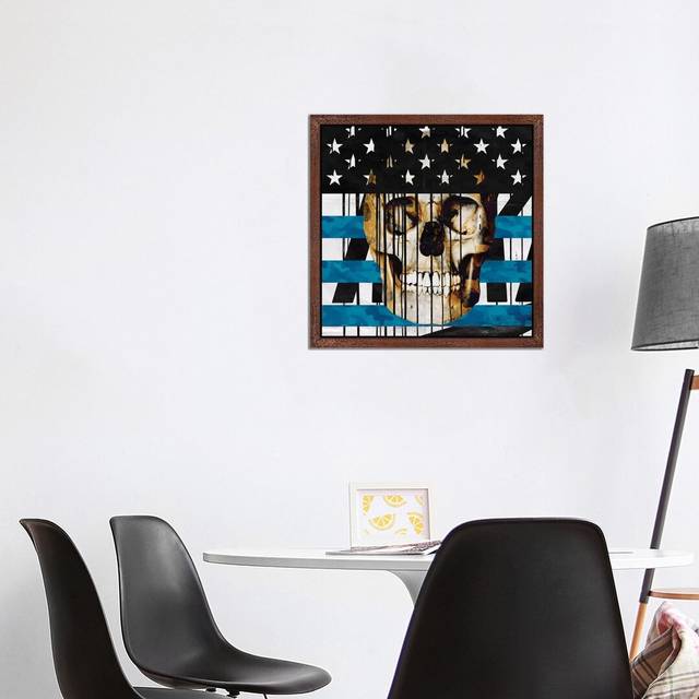 &#39;Skull Spangled Banner&#39; - Floater Frame Graphic Art Print on Canvas - Brown Framed (66.04cm H x 66.04cm W x 3.81cm D)