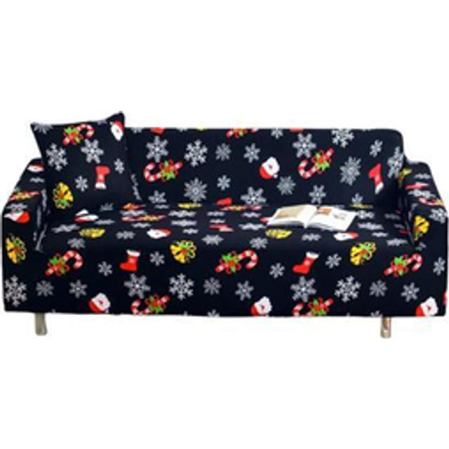 (4 Seater) Sofa Cover Black Christmas Snowflakes Design Non Slip Stretchable Slipcover Home And Garden Furniture Slipcovers