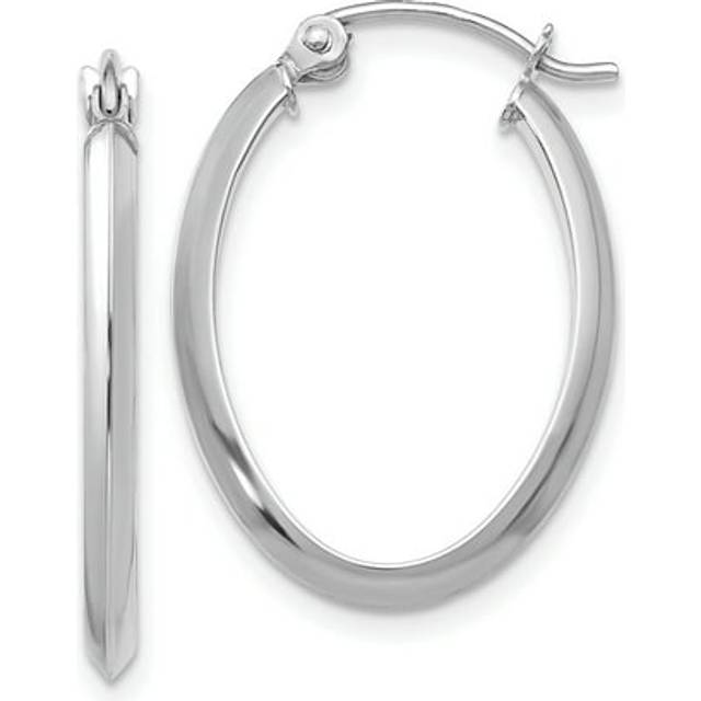 14K White Gold Polished Oval Tube Hoop Earrings