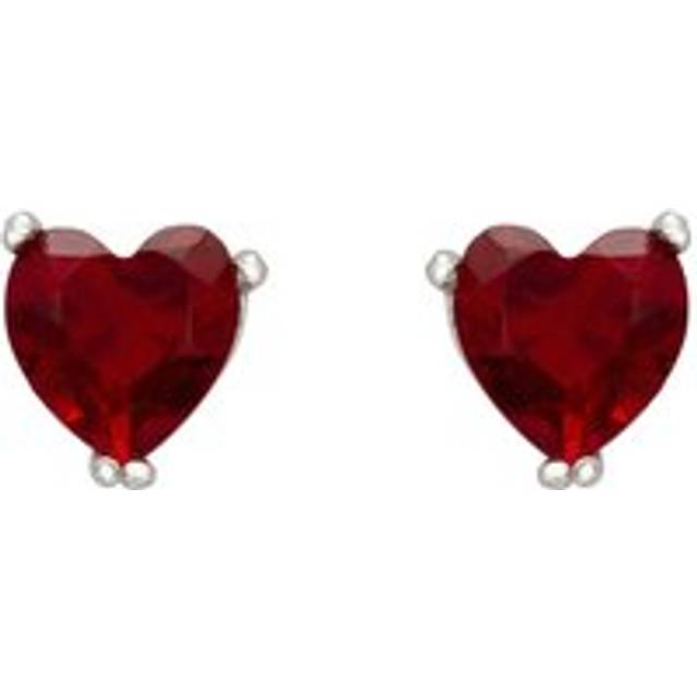 Asscher Cut Heart Stud Earrings Silver Ruby - Red - One Size