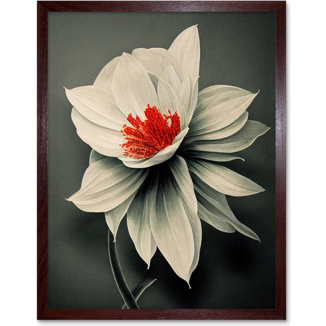 Realistic Greyscale Macro Flower Floral Bloom - Art Prints - Brown Framed Paper (25.9cm H x 20.6cm W x 1.5cm D)
