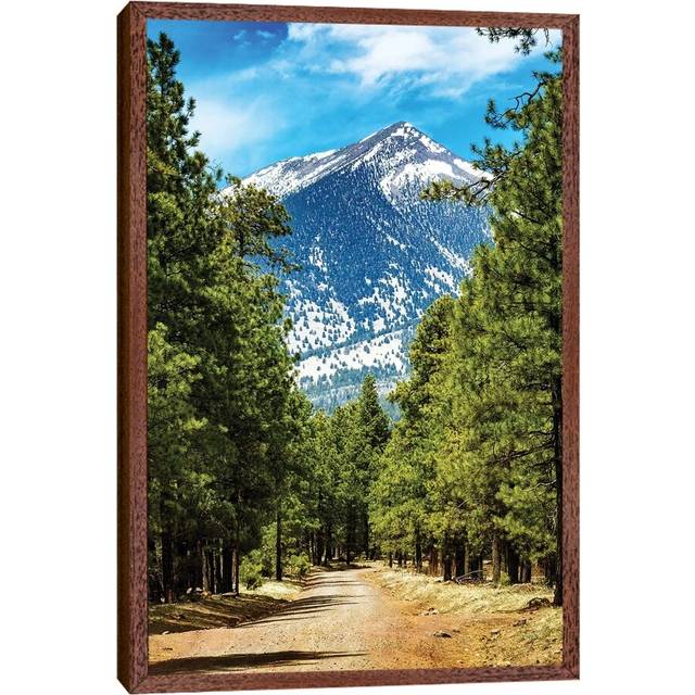 Flagstaff Arizona Road to Mountains by Susan Schmitz - Photograph Print on Canvas - Classic Brown Wood Framed (66.04cm H x 45.72cm W x 3.81cm D)