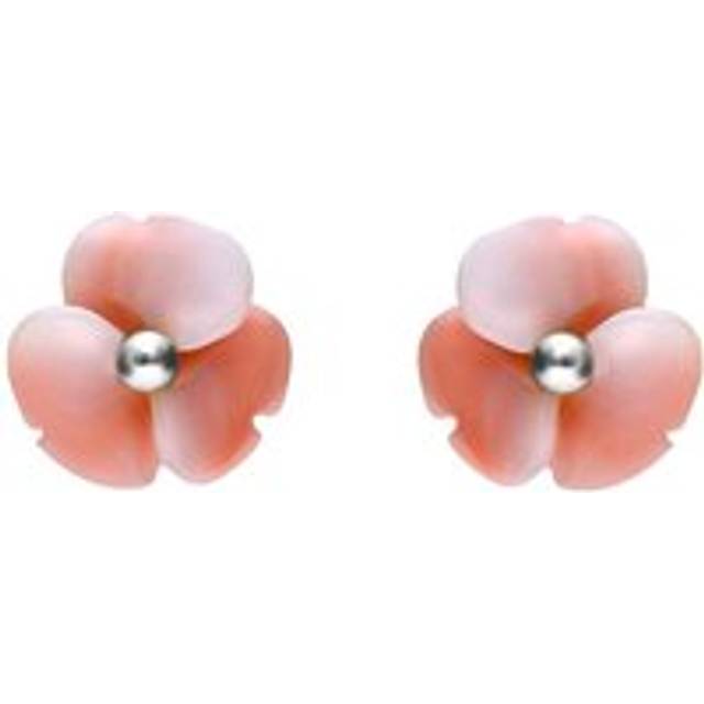 Sterling Silver Pink Conch Tuberose 8mm Clover Stud Earrings - Option1 Value Silver