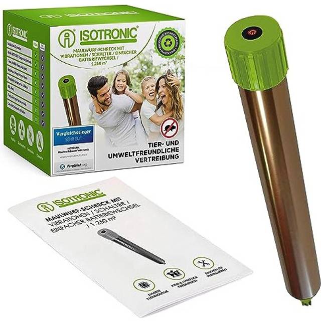 ISOTRONIC Mole Scarer, Effective Vibrasonic Deterrent against Mole, Mouse, Rat, Ant, Vole, Snake - High Frequency Outdoor Repeller