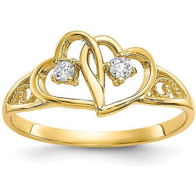 10K Yellow Gold Double Heart CZ Ring - Size 7