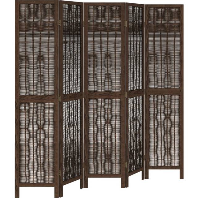 vidaXL Room Divider 5 Panels Dark Brown Solid Wood Paulownia