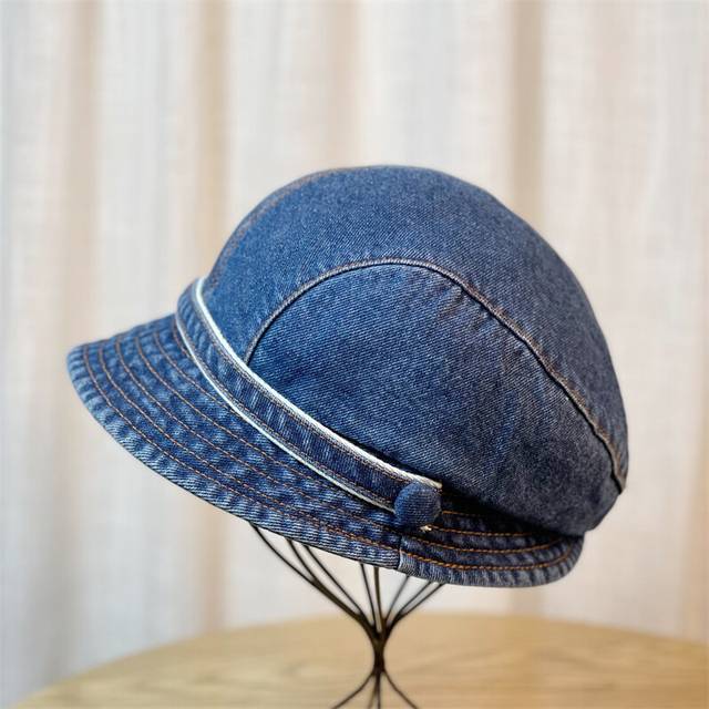 (Dark Blue) Korean Little Cowboy Fisherman Hat Female English Short Brim Beret Hat Can Be Folded