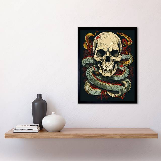 Berthol Skull Snakes Old School USA Tattoo Ink Body Art Americana 50s - Single Picture Frame Art Prints - Multicoloured (43.3cm H X 33.3cm W)