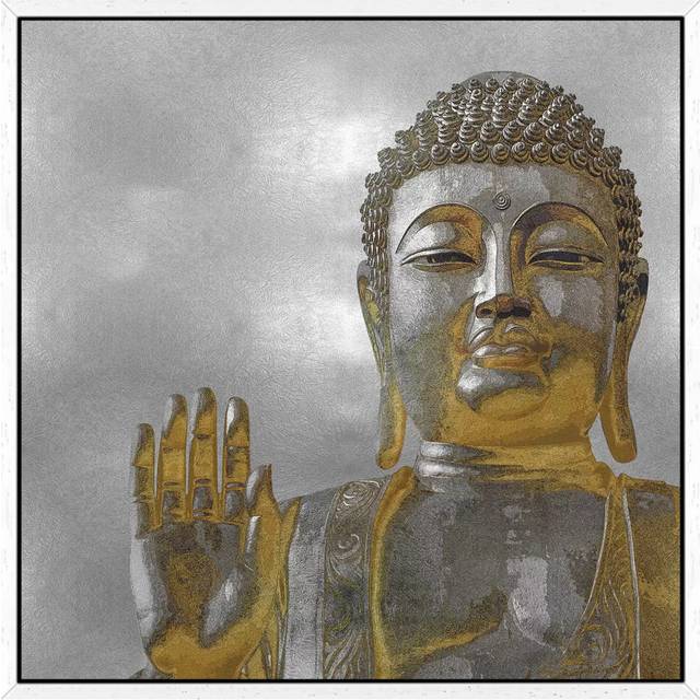 Silver And Gold Buddha by Tom Bray - Gallery-Wrapped Canvas Giclée on Canvas - White Floater Framed (66.04 cm H x 66.04 cm W)