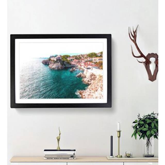 Walls of Dubrovnik in Croatia - Picture Frame Painting Print - Black Framed (62cm H x 87cm W x 2cm D)