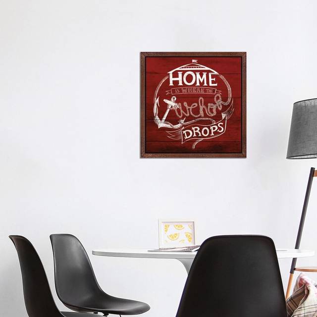 &#39;Home Is Where the Anchor Drops&#39; - Floater Frame Typography Print on Canvas - Brown (66.04cm H x 66.04cm W x 3.81cm D)