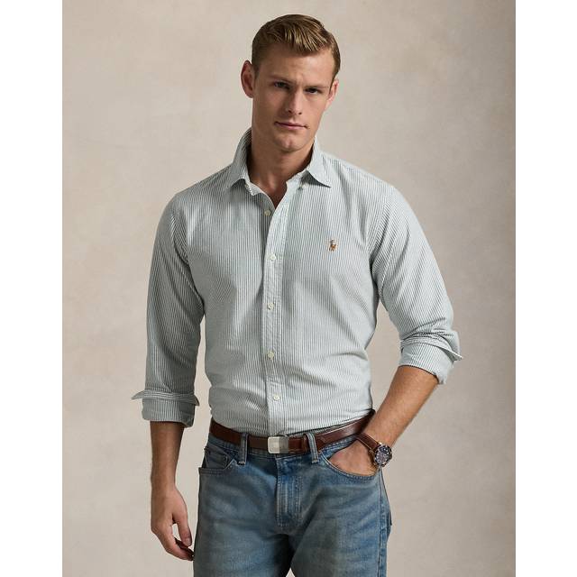 Polo Ralph Lauren – Mörkgrön- och vitrandig oxfordskjorta med smal passform och klassisk logga-Grön/a