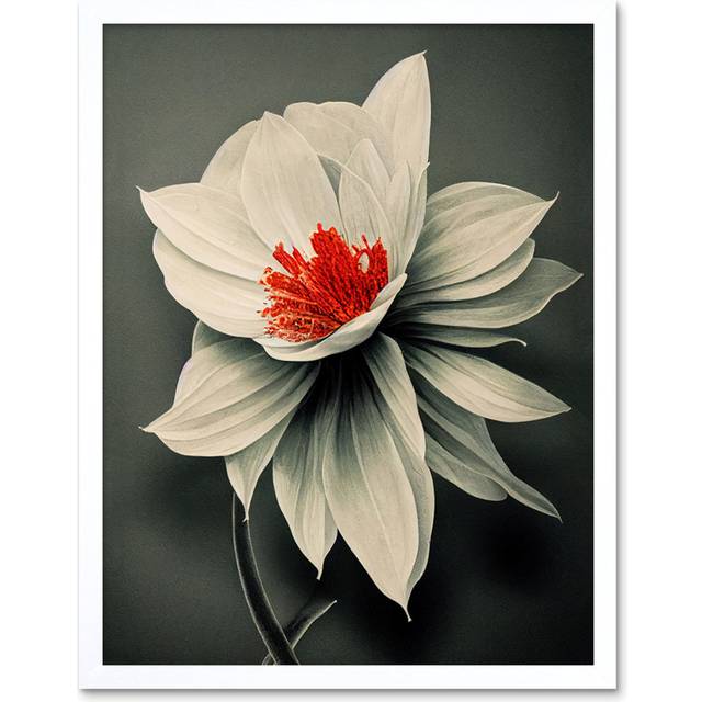 Realistic Greyscale Macro Flower Floral Bloom - Art Prints - White Framed Paper (25.9cm H x 20.6cm W x 1.5cm D)