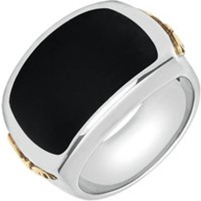 Sterling Silver Whitby Jet 9ct Yellow Gold Gothic Bat Ring
