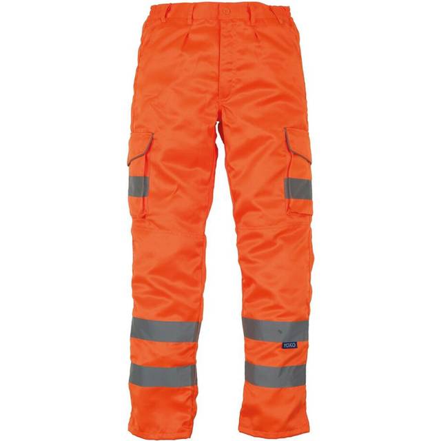(40in Reg, Orange) Yoko Mens Hi-Vis Cargo Trousers With Knee Pad Pockets