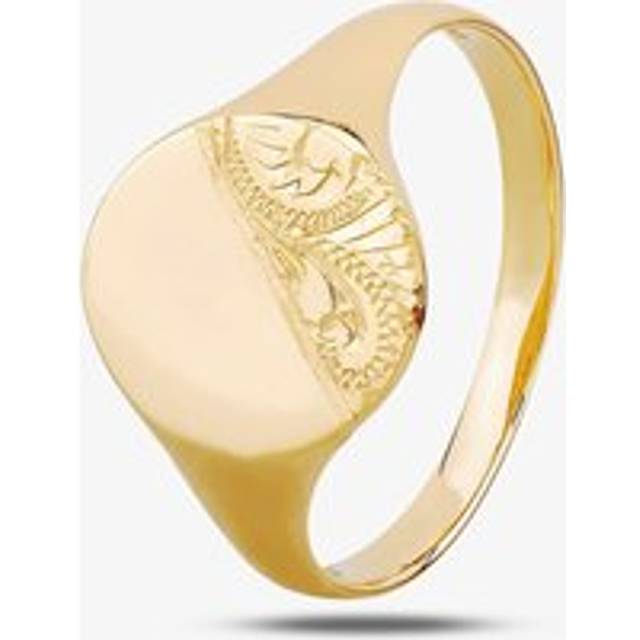 9ct Yellow Gold Half-Engraved Oval Signet Ring (U) G36-A U