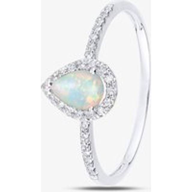 9Ct White Gold Opal Diamond Pear Cluster Ring DR1606WOP N - Silver